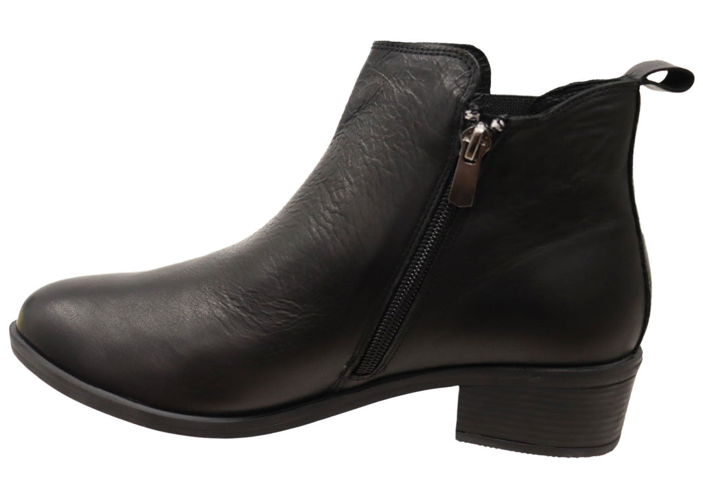 EG213 Womens Leather European Low Heel Ankle Boots