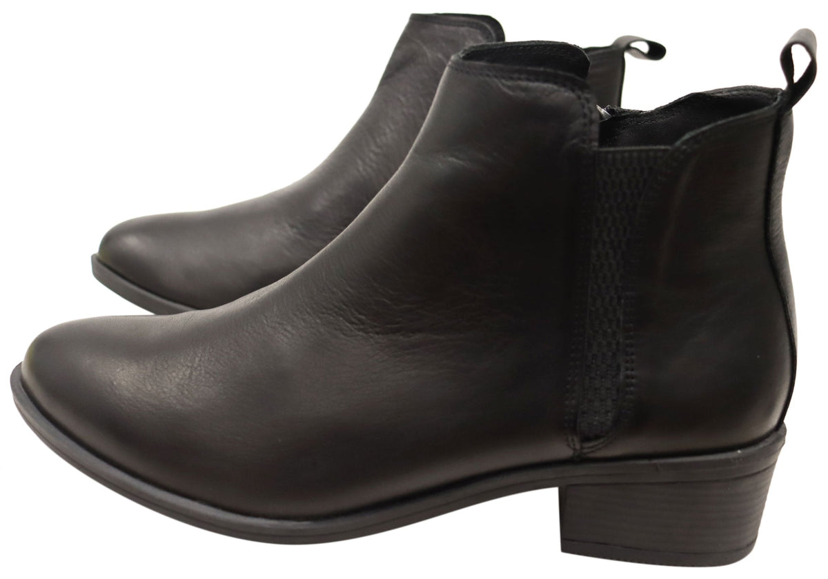 EG213 Womens Leather European Low Heel Ankle Boots