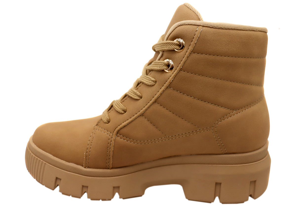 Dilly Womens Comfortable Brazilian Low Heel Lace Up Ankle Boots