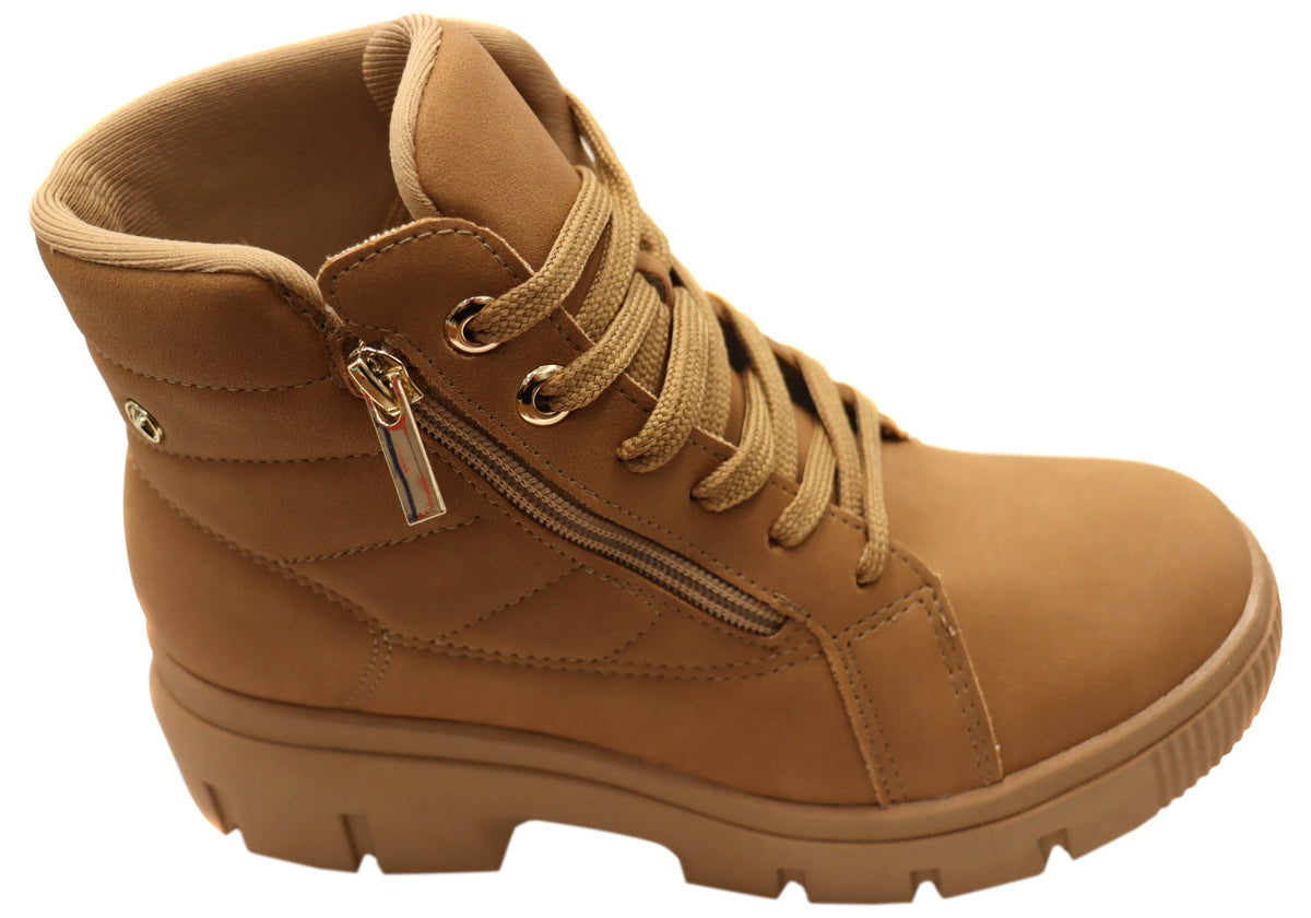 Dilly Womens Comfortable Brazilian Low Heel Lace Up Ankle Boots