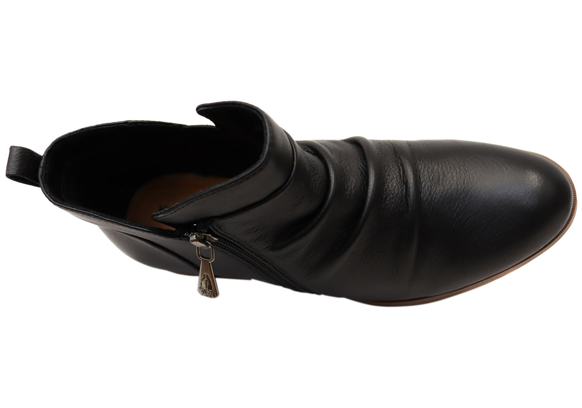 Chalet Womens Comfortable Black Leather Ankle Boots